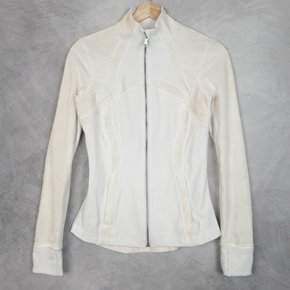 Lululemon Define Jacket Womens 6 White Cream Floral Mesh Back Full Zip Running